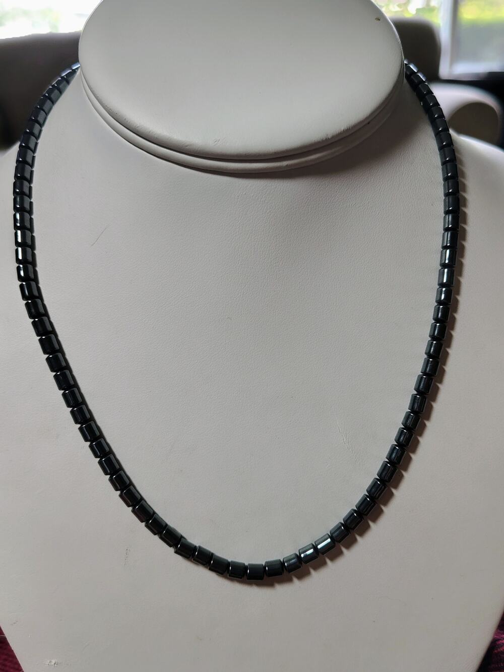 Black Hematite Bead Necklace 925 Sterling Clasp 18"